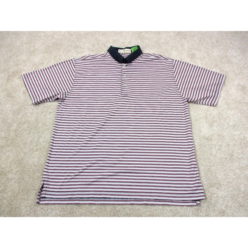 Fairway & Greene Polo Shirt Mens Medium Blue Red Striped Preppy Golf Cotton